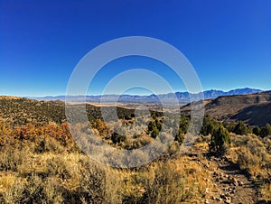 View of the Salt Lake Valley and Wasatch Front desert Mountains in Autumn Fall hiking Rose Canyon Yellow Fork, Big Rock and Waterf