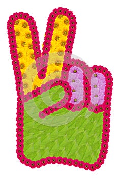 Vistory gesture sign made from flowers and leaves isolated
