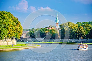 Vistula river and Jewish district, Cracow, Poland