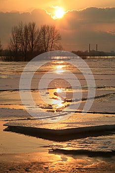 Vistula river in Poland - sunset.