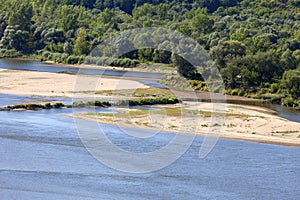 Vistula river with sandy shallows on a sunny summer day, Kazimierz Dolny, Poland