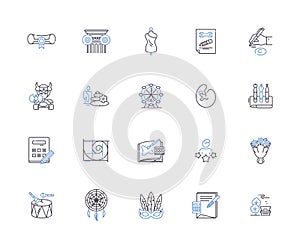 visual art outline icons collection. Painting, Drawing, Sculpture, Printmaking, Collage, Photography, Mixed-Media vector