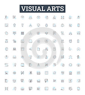 Visual arts vector line icons set. Drawing, Painting, Sculpture, Mosaic, Printmaking, Photography, Installation