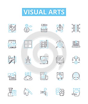 Visual arts vector line icons set. Drawing, Painting, Sculpture, Mosaic, Printmaking, Photography, Installation