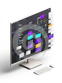 Visual Coding Flowchart Displayed on Smart Screen With Organized Blocks and Clean Workspace
