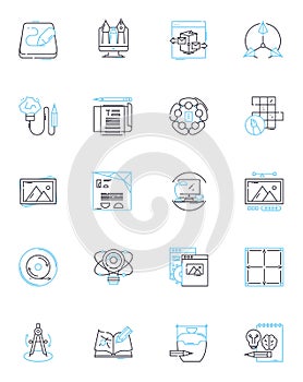 Visual communication agency linear icons set. Design, Branding, Graphics, Advertising, Creativity, Illustration