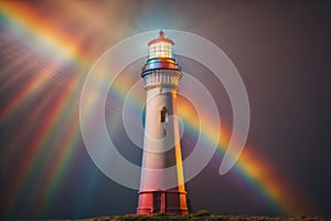 Visual depiction of a lighthouse projecting a spectrum of colors, symbolic of notions related to hope, joy, and diversity