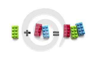 Visual describing simple math addition with game blocks