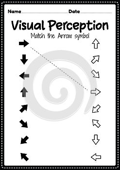 Visual form constancy perceptual skills activity of occupation therapy arrow recognition for preschool and kindergarten kids photo