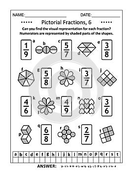 Visual fractions, reperesented by shapes, recognition activity