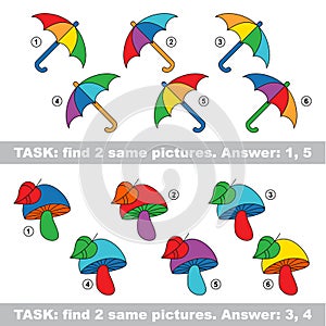 Visual game. Find hidden pair of Mushroom and Umbrella