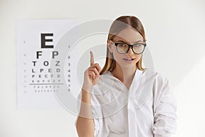 Visual Health. Female With Beautiful Face At Ophthalmologist Office