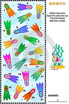 Visual logic puzzle with colorful scuba diving flippers