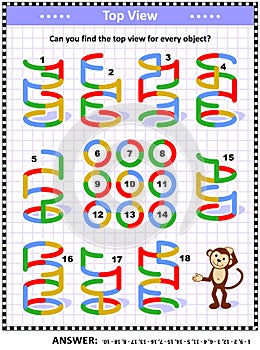 Visual math puzzle - find the top view for colorful wire objects