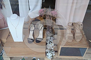 Visual merchandising display of a ladies fashion boutique