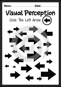 Visual perception skills activity of occupation therapy arrow recognition for preschool and kindergarten kids