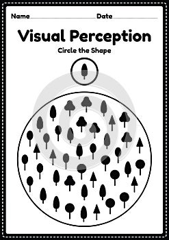 Visual perceptual activity skills shapes worksheet for preschool and kindergarten kids that helps develop eyes and brain