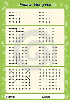 Visual Perceptual Worksheets, follow the path, copy pattern