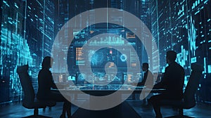 Visual of policymakers using AI tools simulate economic