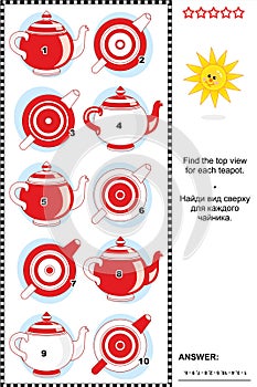 Visual puzzle - find the top view for each teapot