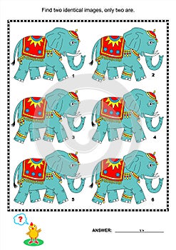 Visual puzzle - find two identical pictures of elephants
