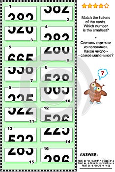 Visual puzzle - match the halves - find the smallest number photo