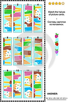 Visual puzzle - match the halves - ice cream photo