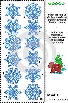 Visual puzzle - match the pairs of identical snowflakes