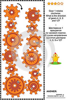 Visual puzzle with rotating gears