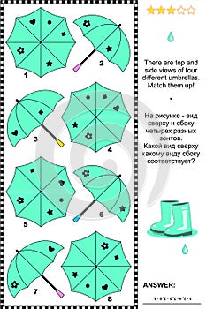 Visual puzzle with top and side views of umbrellas