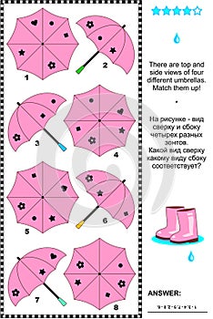 Visual puzzle with top and side views of umbrellas