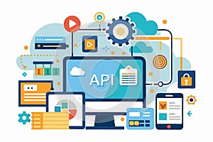 Visual representation of application programming interface concept showcasing technology integration and data management in a