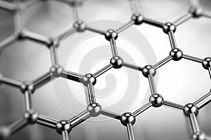 Detailed view of a hexagonal graphene lattice structure showcasing atomic connections photo