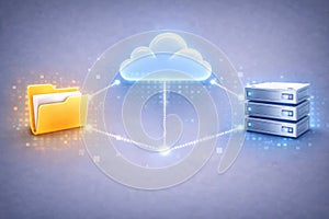 A Visual Representation of Cloud Computing, Featuring a Folder, Cloud Storage, and Server