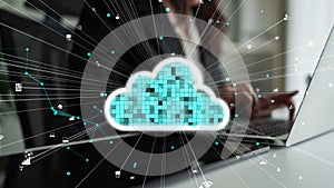 Digital Cloud Computing Concept with Data Connections and User Interacting on Laptop, Modern Technology and Internet