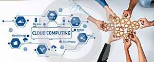 Collaborative Hands Assembling Gears Representing Cloud Computing, Data Management, and Security in a Modern
