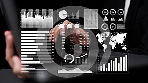 Detailed Data Analysis Concept with Charts, Graphs, and Digital Interface Displaying Business Metrics and Trends for