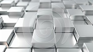 Visual representation of data intelligence with rising metallic blocks concept. Shallow depth of field, 3D rendering