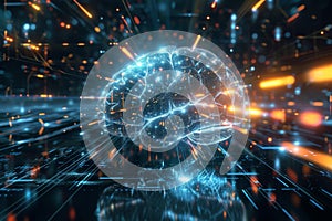 Visual representation of the digital brain concept showcasing artificial intelligence with vibrant lights and data