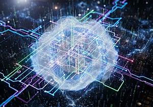 A visual representation of a digital cloud network. Centralized