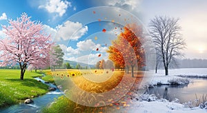 Nature's Cycle: A Panoramic View of the Four Seasons
