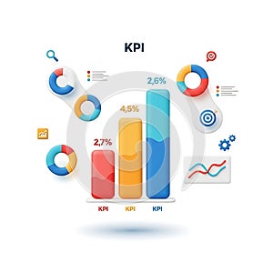 Business kpi analytics with charts and graphs data visualization isolated on white background