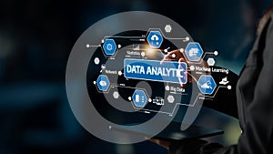 Modern Data Analytics Concept with Digital Interface, Statistics, Machine Learning, and Big Data Visualization for