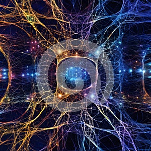 A visual representation of a quantum field and the complex nature of subatomic particles.