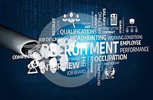 Conceptual design of recruitment and hiring process with digital elements, emphasizing employee performance