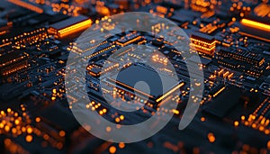 Visual representation of technology circuit board and microchip processor concept background