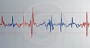 Abstract representation of red and blue waveforms on a grid background visual data
