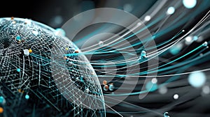 Visual Representation of a Wireframe Globe Featuring Interconnected Nodes and Data Streams Symbolizing Global