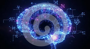 Futuristic AI brain illuminated in deep space