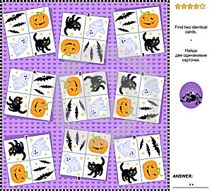 Visual riddle - find two identical cards with Halloween holiday symbols